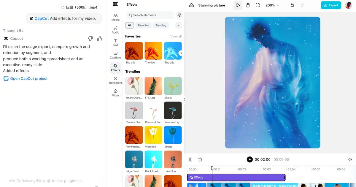 CapCut × Codex permite crear y editar videos mediante instrucciones de inteligencia artificial y una línea de tiempo editable