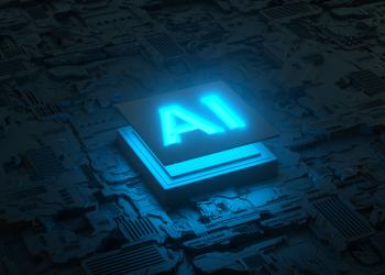 Foto de un chip azul que dice AI con fondo negro