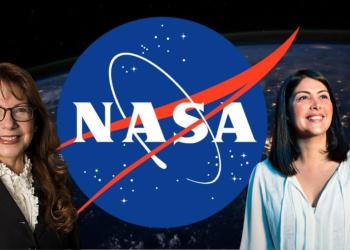Foto de dos mujeres y un fondo de la nasa
