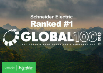 Foto ilustrativa del logo de Schneider Electric galardonado como la empresa más sostenible del mundo