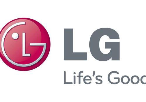 Foto del logo de LG: color rojo con letras grises y fondo blanco