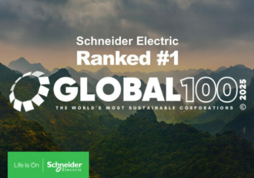 Foto ilustrativa del logo de Schneider Electric galardonado como la empresa más sostenible del mundo