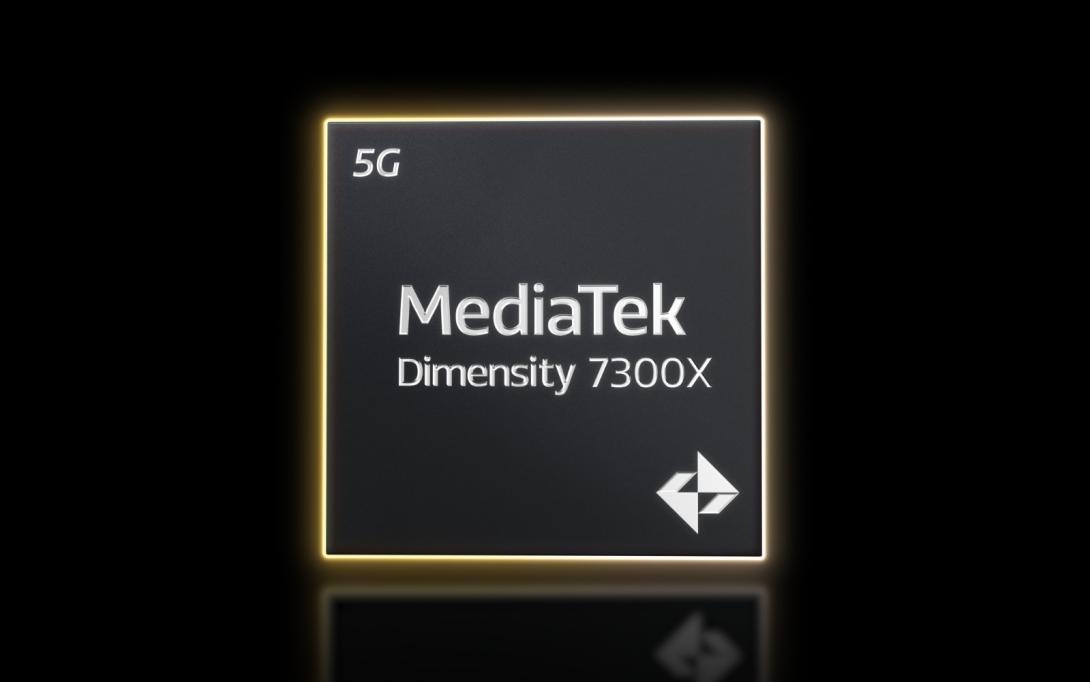 Foto de un chip de MediaTek con fondo negro