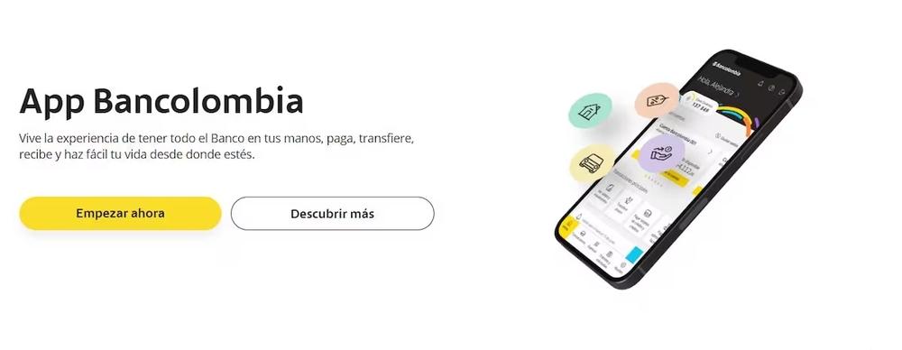 Foto de un celular con un letrero que dice bancolombia
