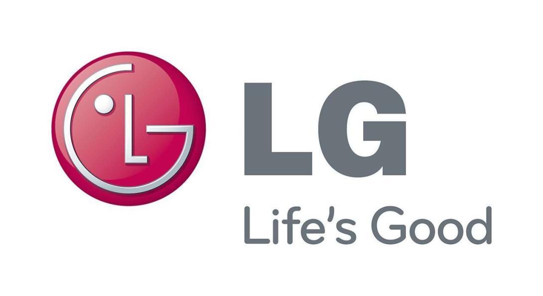 Foto del logo de LG: color rojo con letras grises y fondo blanco