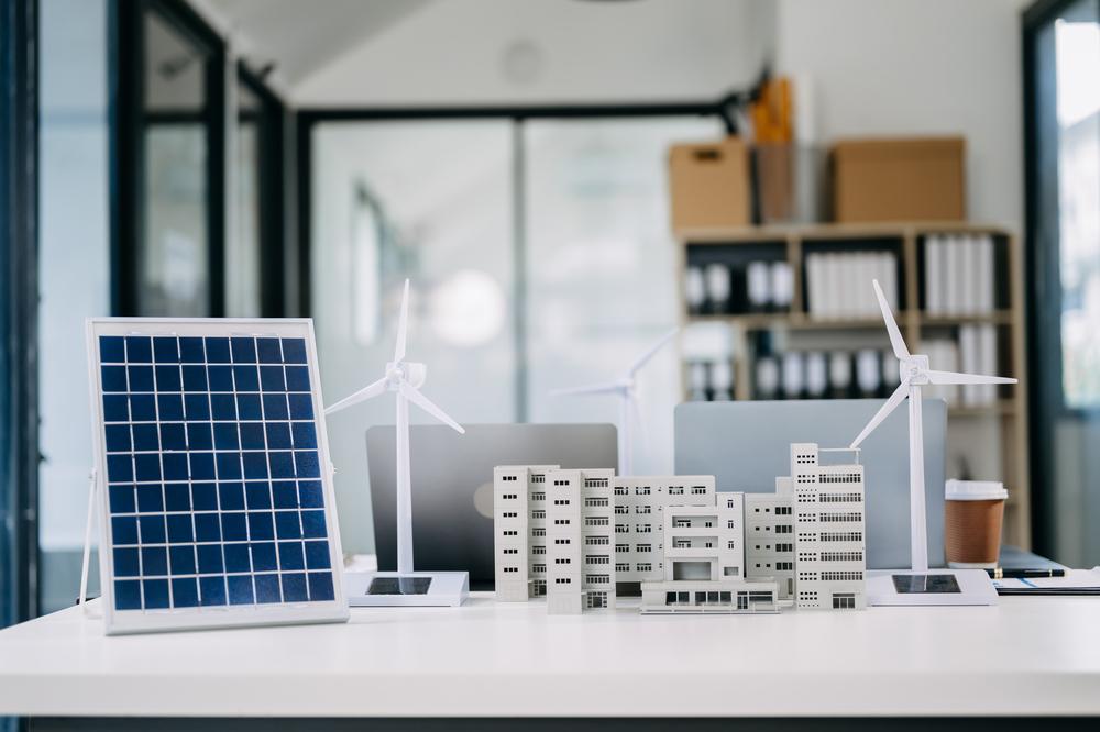 Foto de maqueta de planta con energía electrica